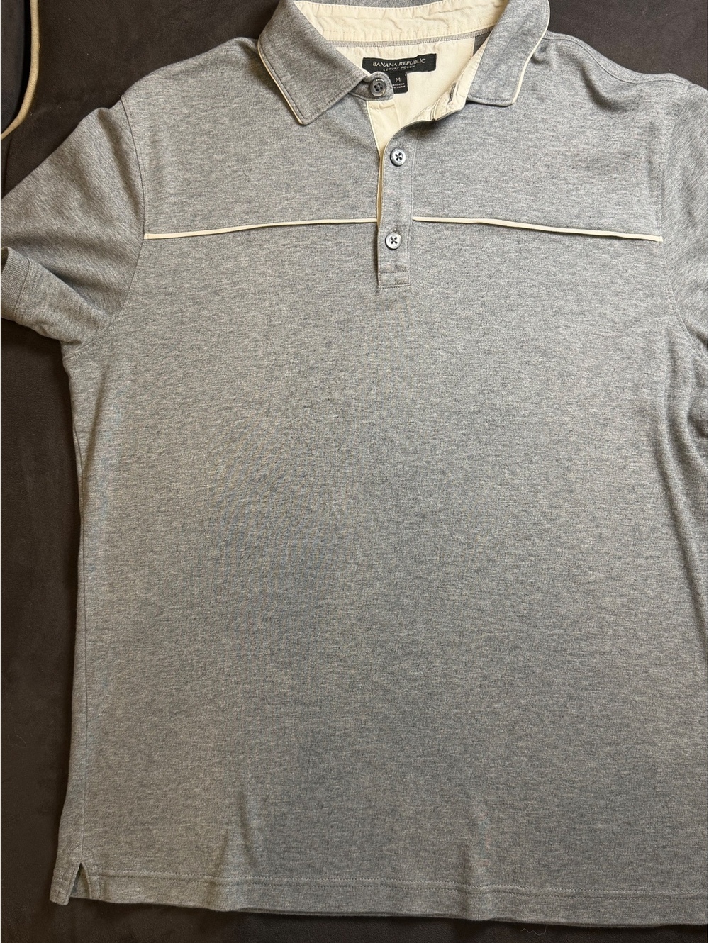 Banana Republic Men's Medium Gray Polo Shirt with White Trim Detail